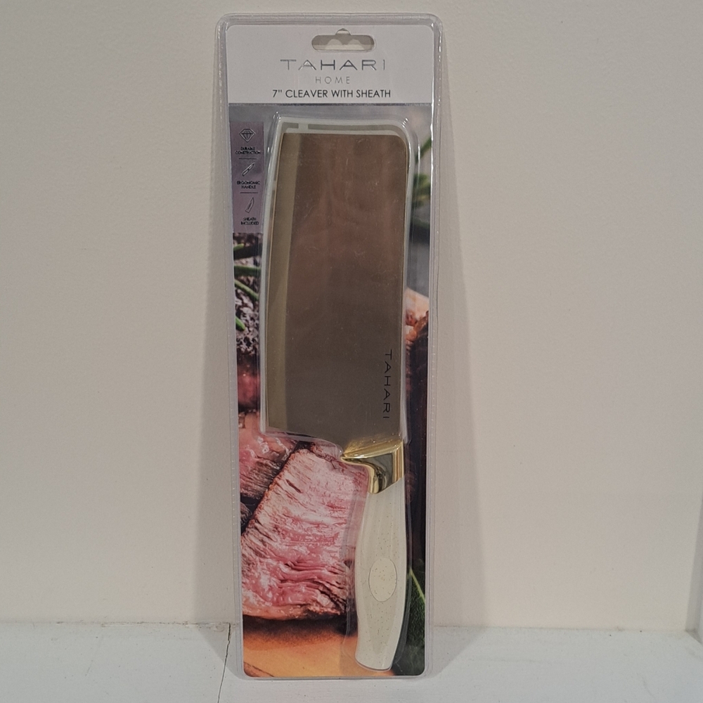 NIP- Tahari Home 7 Inch Gold Cleaver With Sheath.